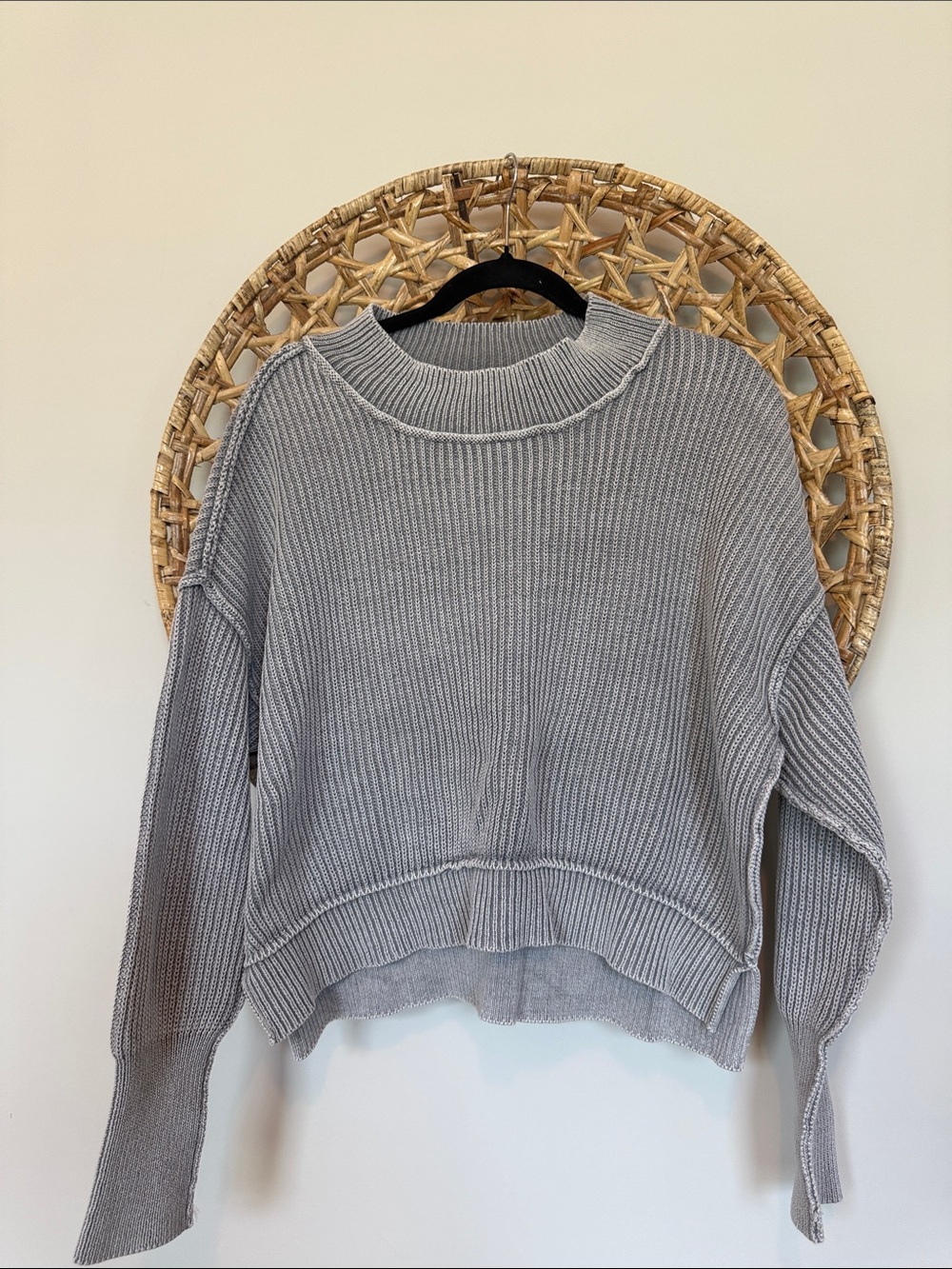 Zenana Outfitters Ribbed Crewneck Sweater - Light Gray - Picture 4 of 12